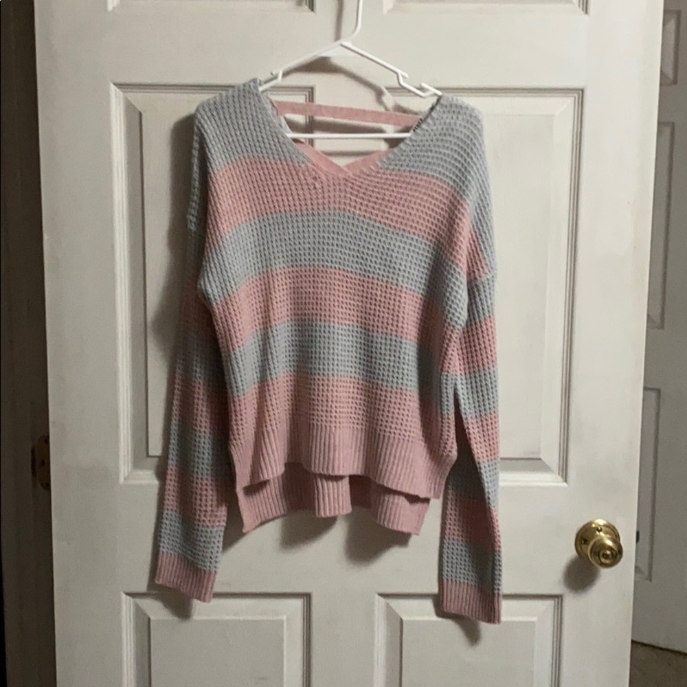 Pink and grey striped sweater